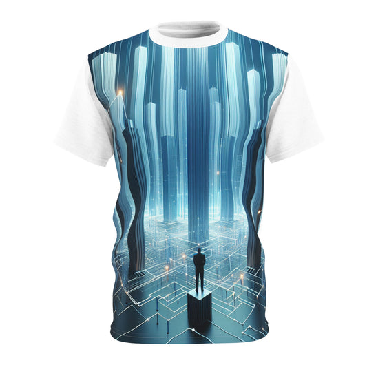 Futuristic Digital Landscape Unisex Tee, Cyberpunk Fashion, Tech Lover Gift, Graphic T-Shirt, Unique Art Apparel